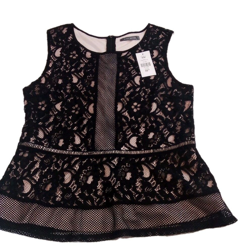 Women's Suzy Shier‎ Black Lace Overlay New With Tags  Shirt Size Medium